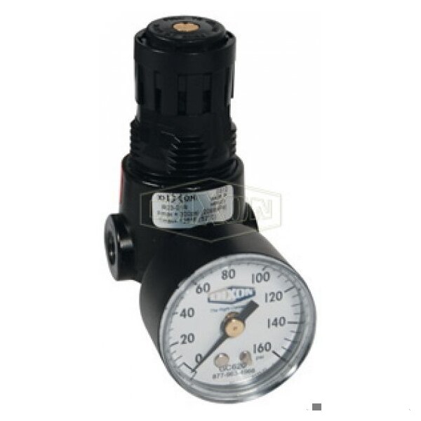 Wilkerson by Self-Relieving Standard Miniature Regulator with GC620 Gauge, 1/4 in NPT, 15 SCFM Flow